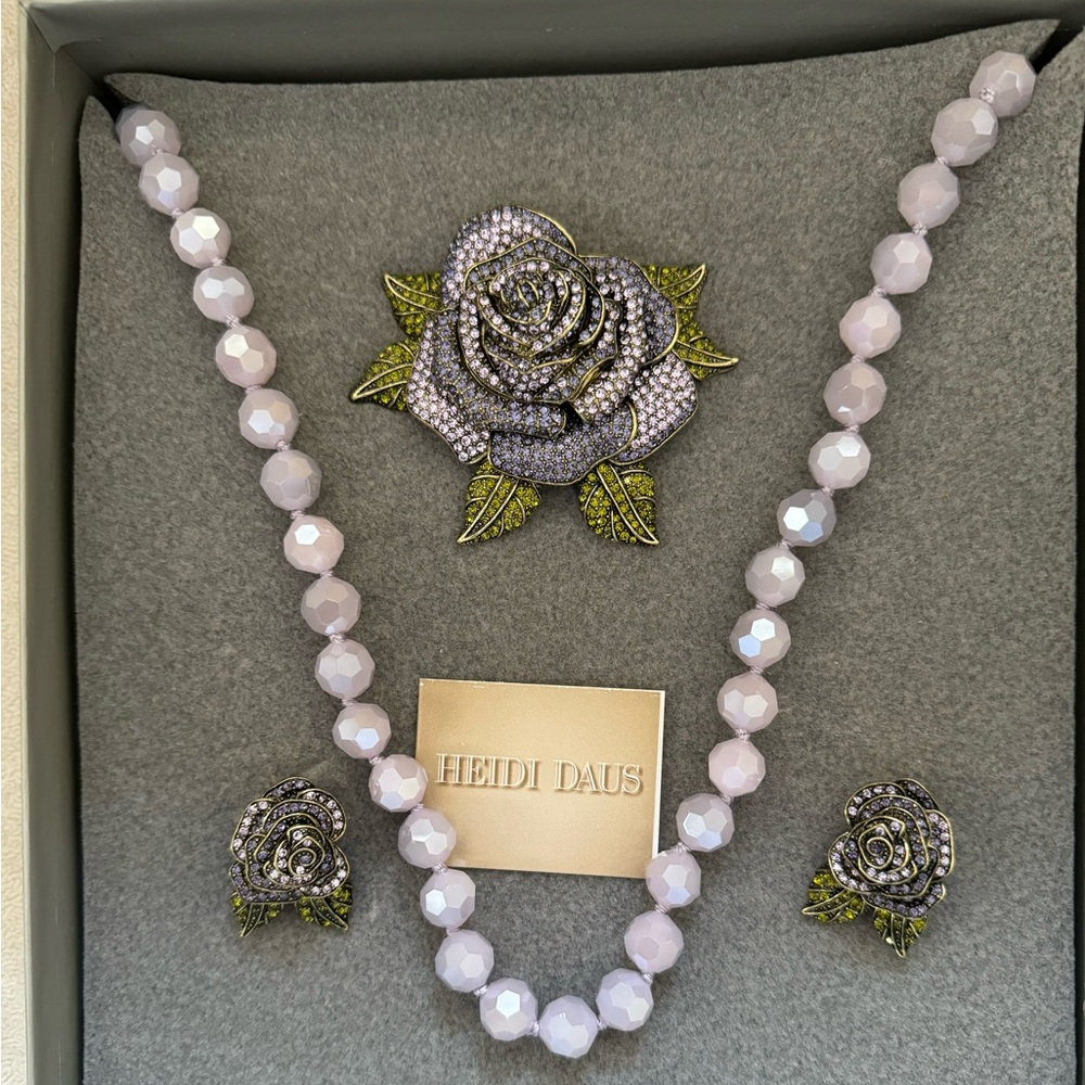 Heidi Daus | Necklace-Pin-Earrings | Green & Lavender |Beauty and the Best | O/S